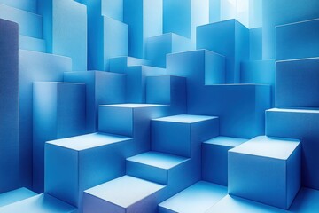 Obraz premium Minimalistic 3D Abstract Geometric Composition with Blue Cubes and Shapes