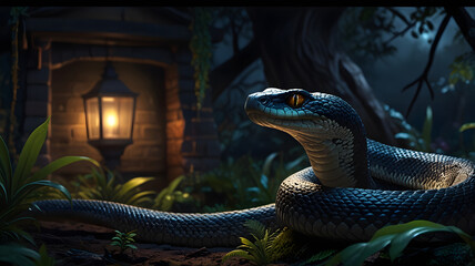 Fototapeta premium Hypnotic Glow of Kaa in a Dreamy Twilight