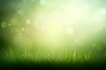 Obraz premium Realistic Green Grass Background with Bokeh Lights and Sparkles
