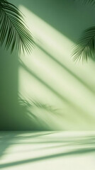 Fototapeta premium Realistic Green Palm Leaves Shadows on the Wall Background Abstract Photo