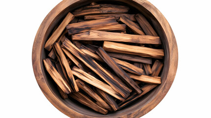 Wooden Bowl Filled With Brown Wood Pieces on White Background Photo