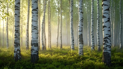 Obraz premium Beautiful birch trees form a serene natural woodland landscape scene