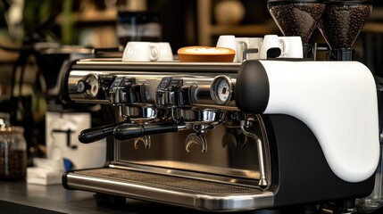 Modern espresso machine brewing coffee in a stylish caf? with a cozy atmosphere