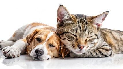 Surreal Cute Dog Cat Sleeping Home, Dreamy Pet Pals, Adorable Animal Friends, Fantasy Pet Portrait