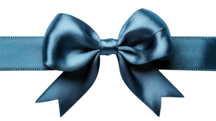 Blue bow tied neatly with a ribbon on a white background