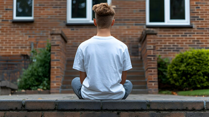 Sad Teenager Sitting Alone on School Steps