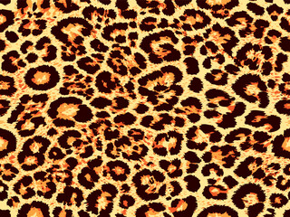 Leopard spotted fur texture. Vector repeating seamless orange and black pattern. print