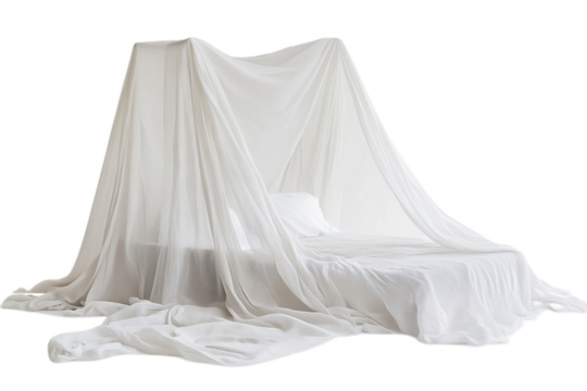 Fine mesh covering the bed Isolated on white background or PNG background .