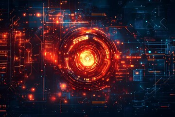 Obraz premium Sci-fi technology rendered in halftone style, where futuristic gadgets and circuits are depicted with intricate, glowing patterns
