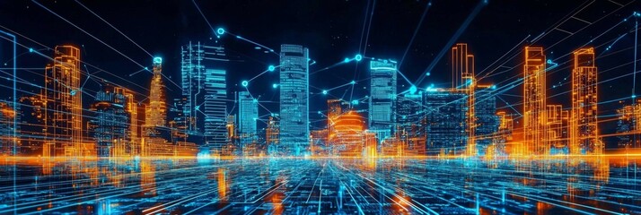 Network of digital pathways enhancing smart city infrastructure. 