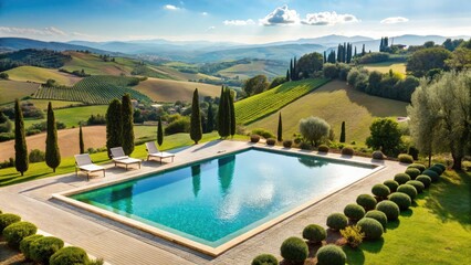 Tuscany Poolside Paradise: Double Exposure Landscape Photography