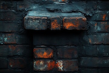 Soot stains on a brick chimney, dark and ominous, hinting at the history and warmth of countless fires that have burned within