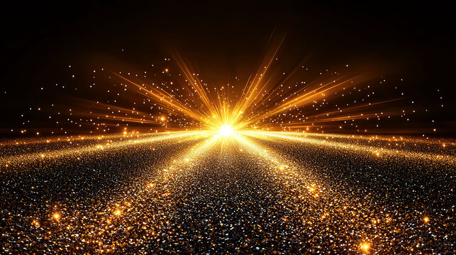 Golden Glitter Burst: Sparkling Light Rays & Shimmering Background