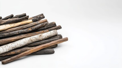 Pile of Brown and White Sticks on White Background