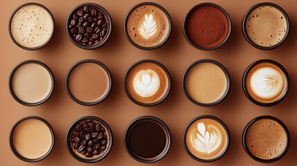 Exploring coffee varieties cozy  beverage photography aerial view