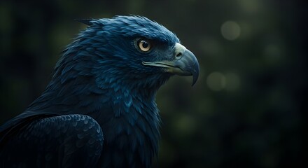 Majestic Eagle Portrait Against a Moody Forest Backdrop Depicting Power