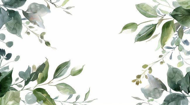 Elegant watercolor greenery border design perfect for invitations cards and stationery soft hues and delicate brushstrokes