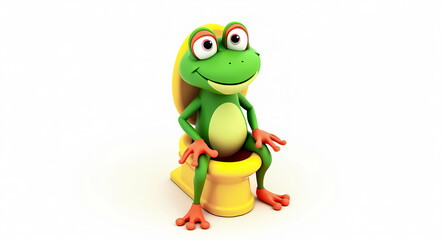 Obraz premium happy cartoon frog sitting on a yellow potty