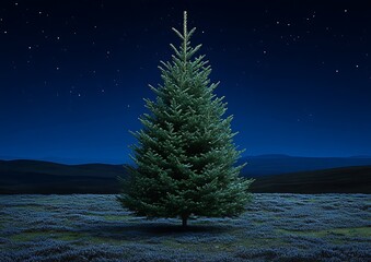Solitary Fir Tree Night Landscape