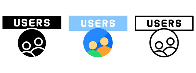 Users Web Interface Button Icon, Collection of Line, Glyph and Flat, Line, Glyph, Flat, Set of Line Glyph and Flat Icon