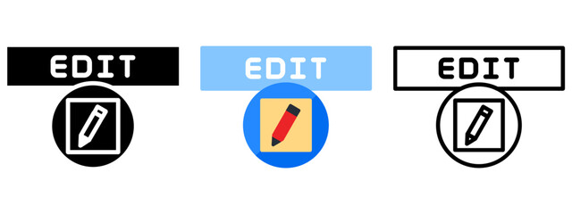 Edit Web Interface Button Icon, Collection of Line, Glyph and Flat, Line, Glyph, Flat, Set of Line Glyph and Flat Icon