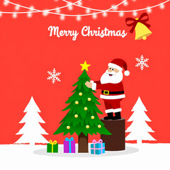 santa claus joyfully decorating a vibrant christmas tree