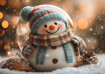 Snowman in snow globe, Christmas lights