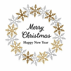 festive wreath of gold and silver snowflakes for christmas and new year