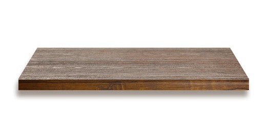 One empty wooden shelf isolated on white