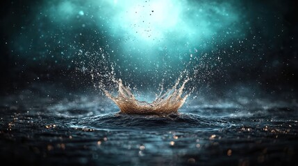 Dramatic water droplet impact, splash, dark background