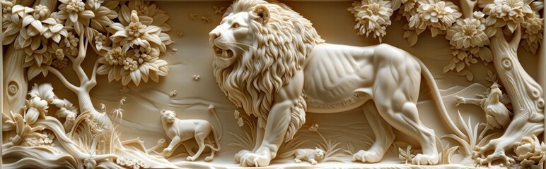 Intricate Ivory Carving of a Majestic Lion
