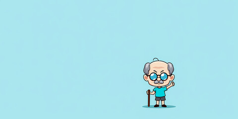 Fototapeta premium cheerful cartoon senior man with walking stick