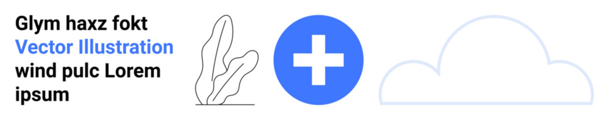 Obraz premium Blue cross, outline cloud, and abstract plant design in modern style. Ideal for healthcare, technology, eco-friendly, wellness, cloud computing, digital tools simple landing page