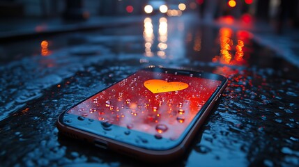 A smartphone displaying romantic evening messages highlights digital dating's urban appeal.