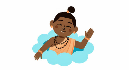 joyful young boy in robe smiling and waving