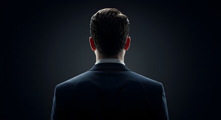 A Businessman's Silhouette: Back View of a Professional in a Dark Setting