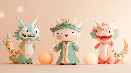 Obraz premium Joyful Child with Pastel Dragons in 3D Render