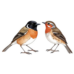 Obraz premium Watercolor Illustration of Two Beautiful Songbirds