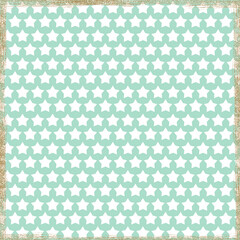 Seamless repeating pattern of mint green stars on white background with delicate golden borders. Fresh playful design, ideal for nursery decor, textile, wrapping paper, stationery, digital background