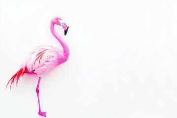 Elegant Pink Flamingo Standing Gracefully Against a White Background