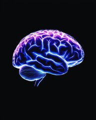 Intricate human brain with a radiant blue light emanating from the center symbolizing thought