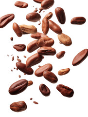 Obraz premium Flying Cocoa Beans on transparent background