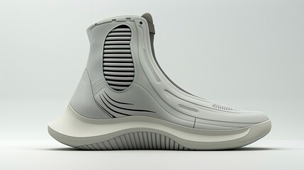 Futuristic, light gray athletic shoe