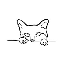Cat Hiding – Minimalist One Line Art of a Peeking Pet, Continuous Line Illustration for Logos, Tattoos, and Clip Art