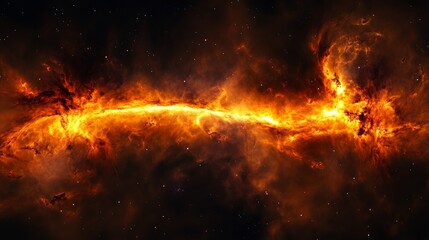 fiery nebula, showcasing bright orange clouds and stars set against a dark space background