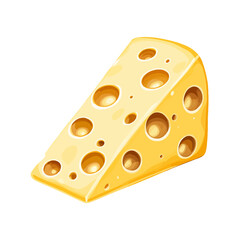 Fototapeta premium A yellow slice of Swiss cheese, a dairy portion with holes, isolated on white