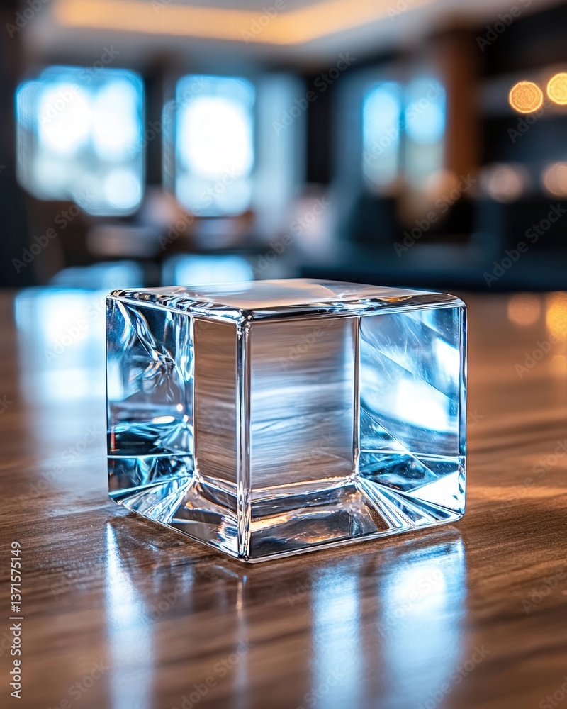Poster elegant glass block resting on a table reflecting light and creating an artistic visual display for 