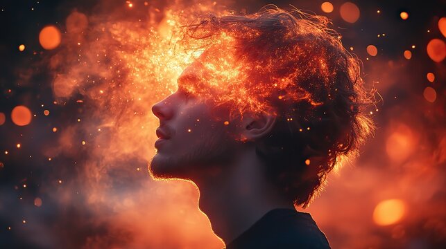 A young man's silhouette profile shows arrows exploding from his head, symbolizing fobo.