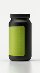 Matte black jar with lime green label