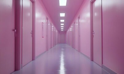Serene and Stylish Pink Hallway with Closed Doors and Soft Lighting